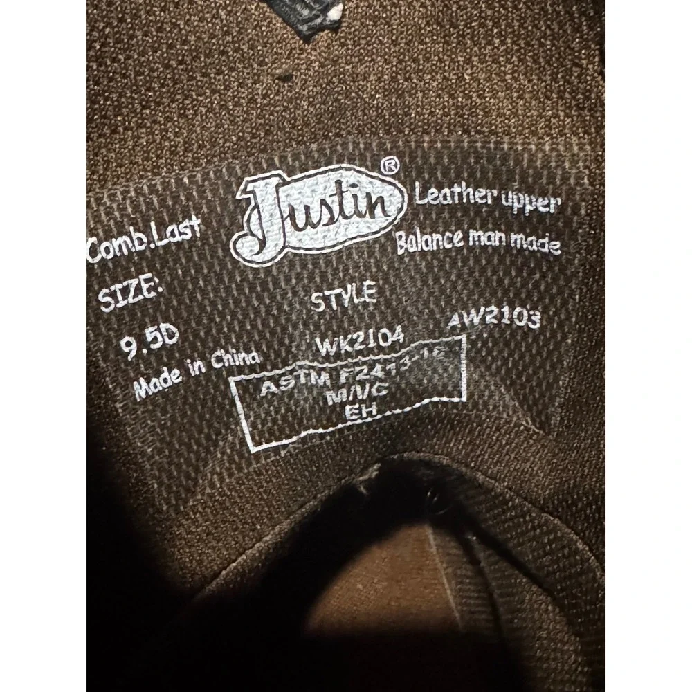 Justin Mens Commander X-5 Steel Toe Work Boots Brown Black WK2104 Vibram 9.5D
